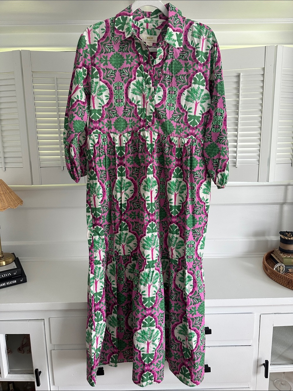 Maeve from Anthropologie Women’s Pink & Green Floral Button-Front Maxi Dress